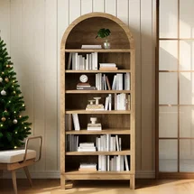 Online Designer Bedroom 71" Tall Arched Display Cabinet, 7-Tier Adjustable Shelf Bookcase, Farmhouse Storage Organizer for Living Room, Entryway, Bathroom