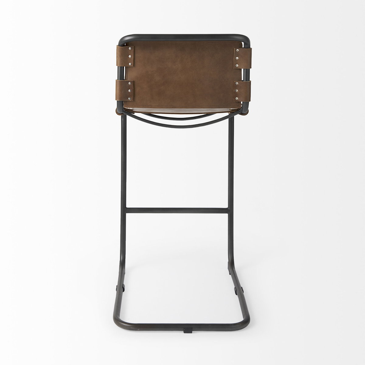 Berbick Low Back 30in Seat Bar Stool | Brown Leather with Gray Metal, Counter & Bar Stool by Mercana, 20.5" length x 24.8" width x 43" height View 5