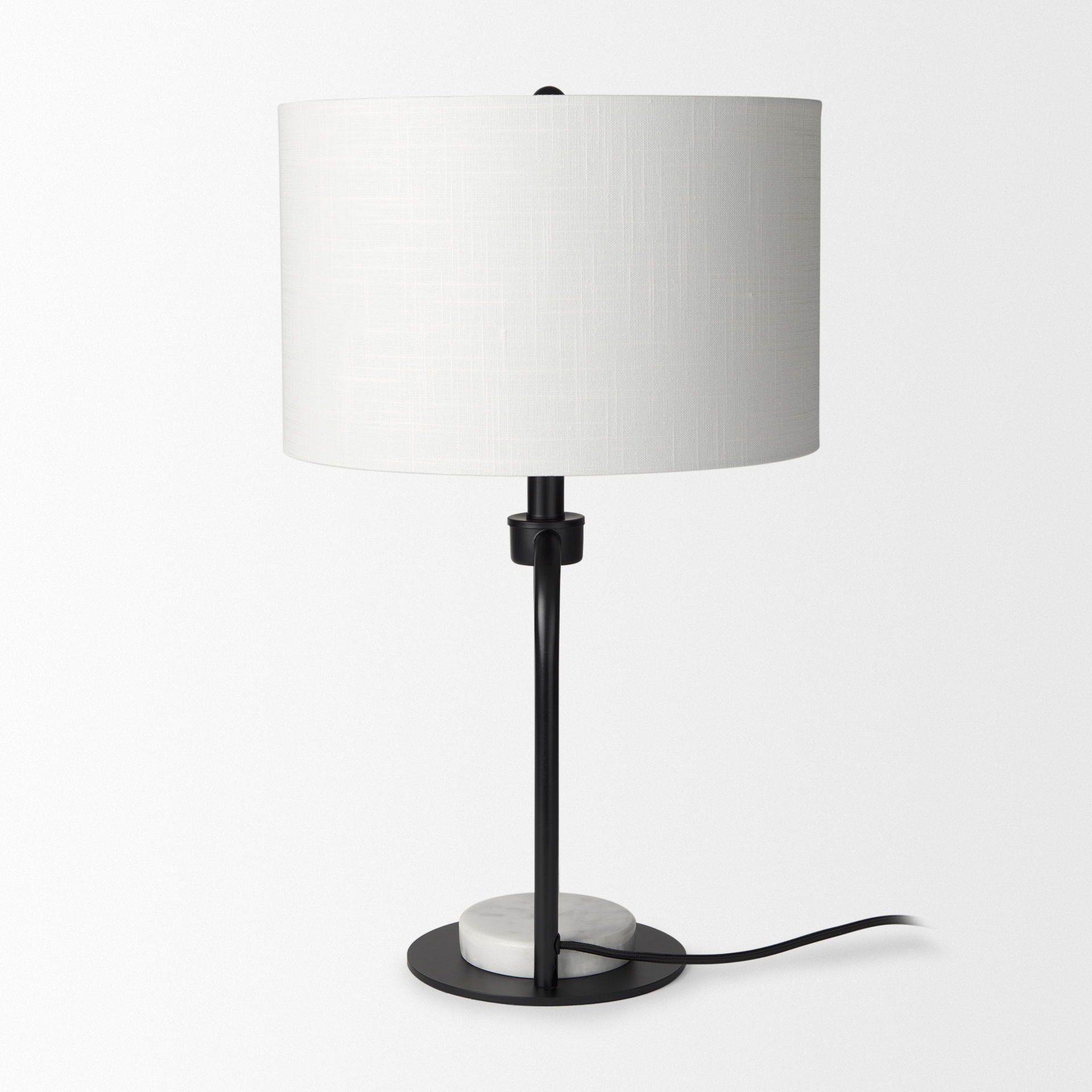 Sarah  Arched Black Metal with Marble Cube and White Shade Table Lamp large image 