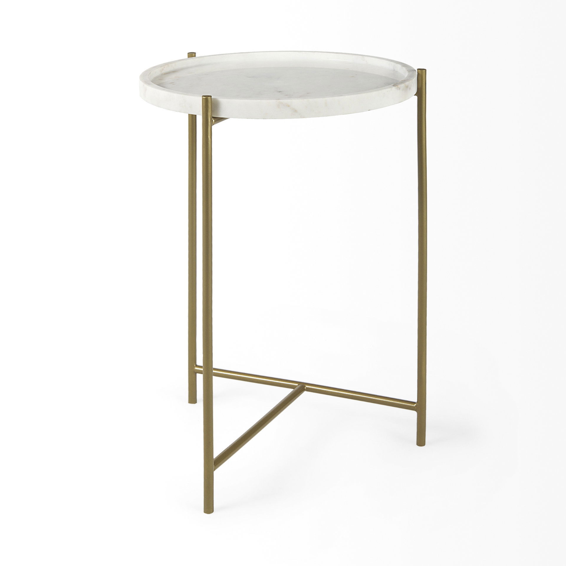 Stella 17L x 17W White Round Marble Top with Gold Base Accent Table, Side & End Table by Mercana, 16.5" length x 16.5" width x 23" height View 8