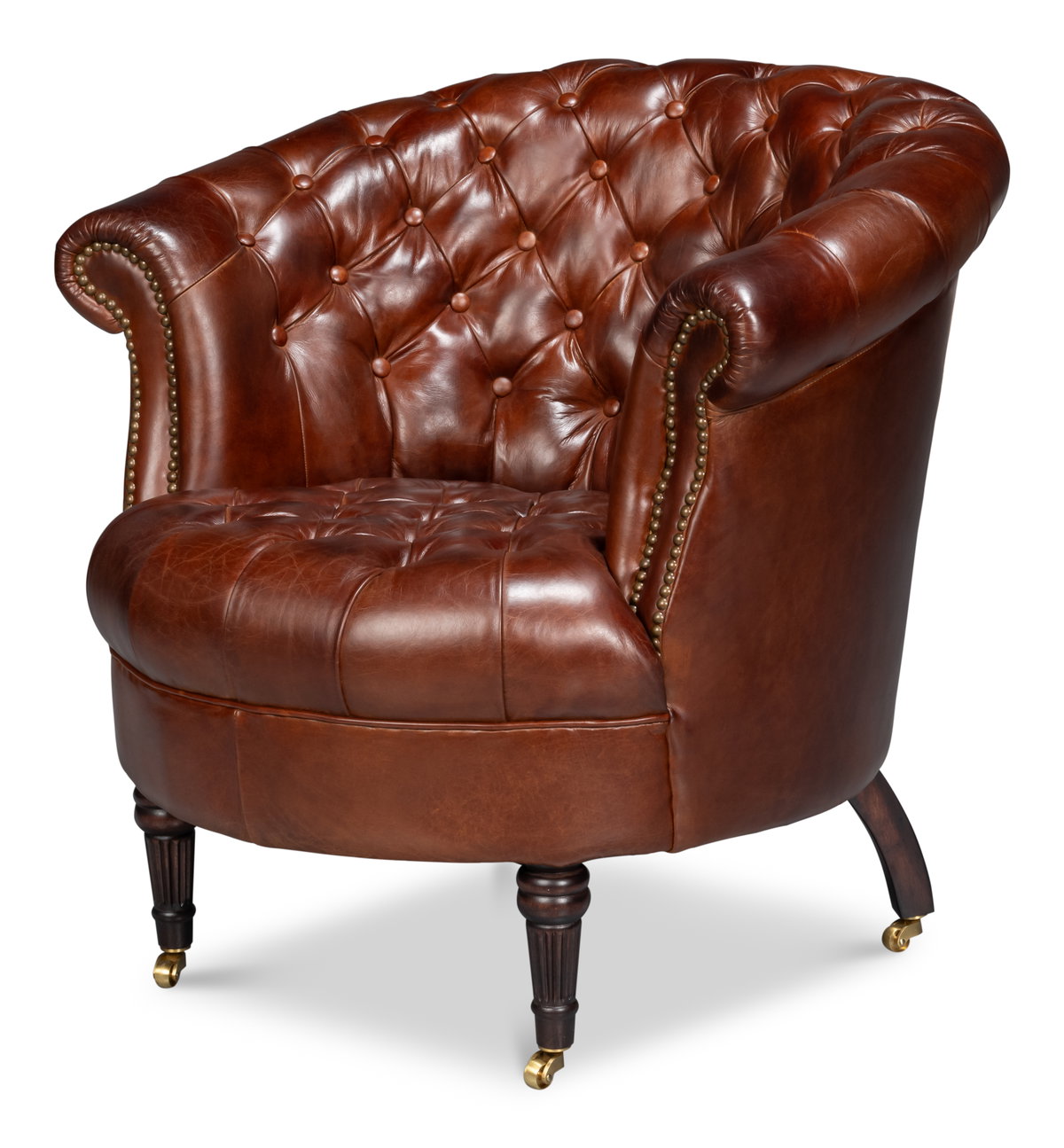 Bastian Armchair, Newark Brown Leather, Seating by Sarreid, 33" length x 33" width x 31" height View 1