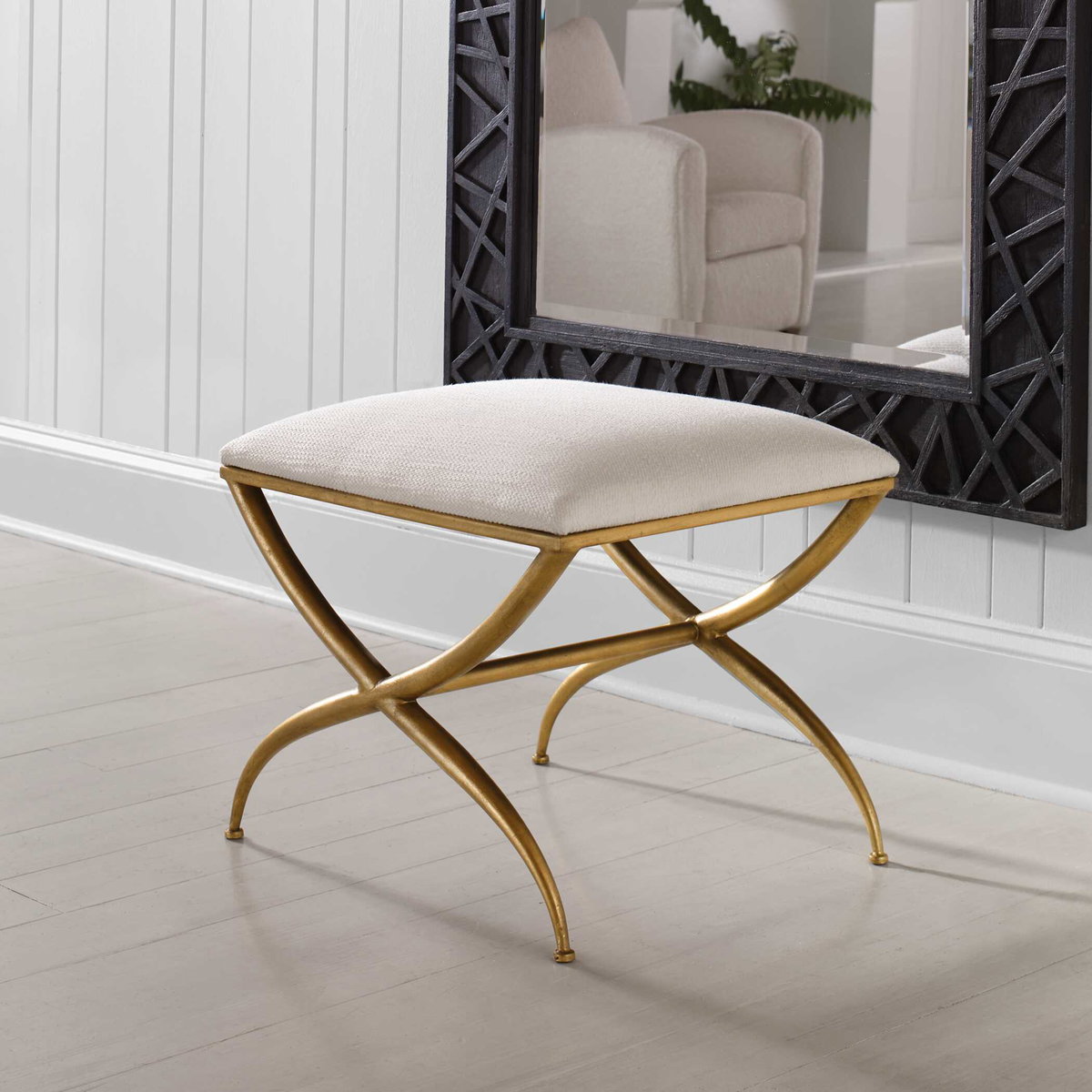 Crossing Small White Bench, Benche by Uttermost, 23.5" width x 20" height x 18" depth View 2