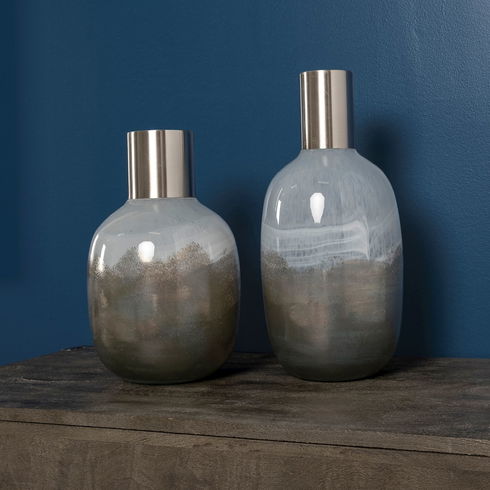 Onega II Tall Gradient Blue Glass Gourd Style Vase