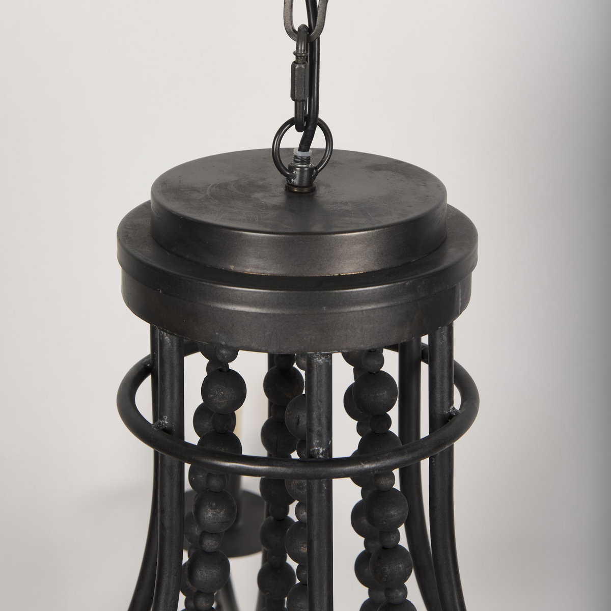 Selma Black Wood Bead and Metal Chandelier, by Mercana, 37.8" length x 33.27" width x 96.85" height View 6