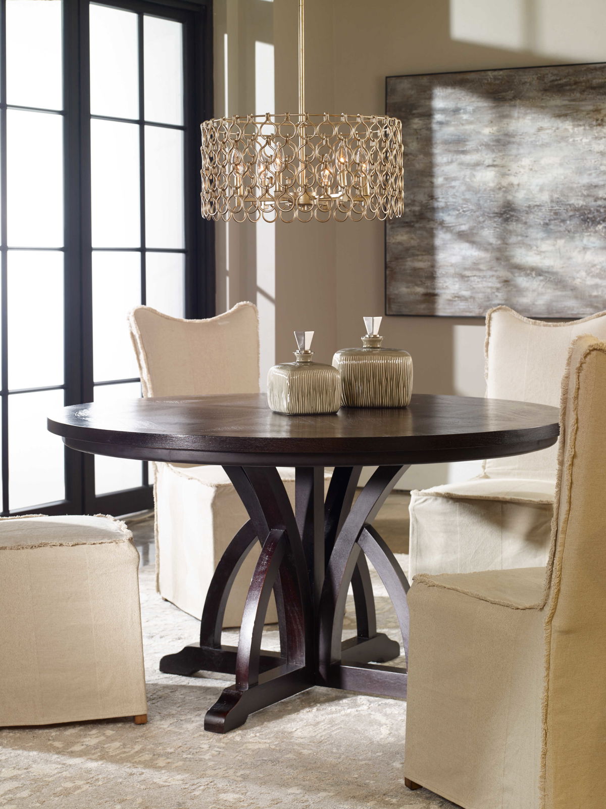 Maiva Round Black Dining Table, by Uttermost, 56" width x 30" height x 56" depth View 4
