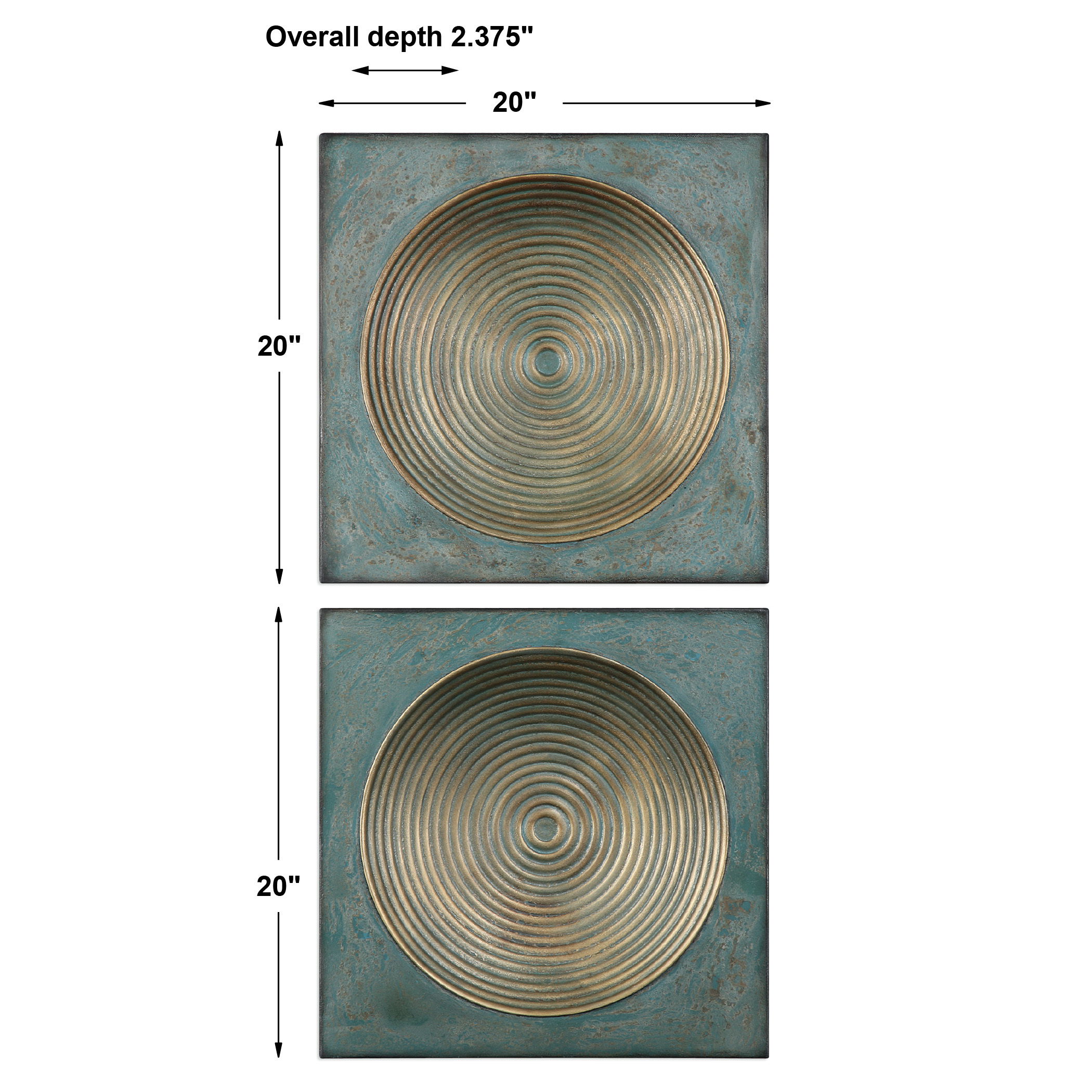 Sybil Antique Gold Squares Set/2, Sculptural Wall Art by Uttermost, 20" width x 20" height x 2.37" depth View 3