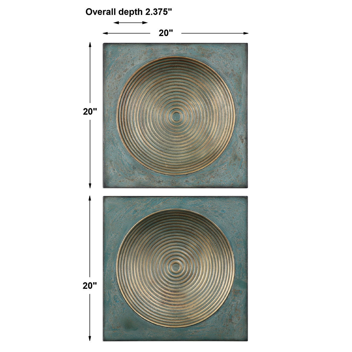 Sybil Antique Gold Squares Set/2, Sculptural Wall Art by Uttermost, 20" width x 20" height x 2.37" depth View 3
