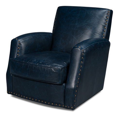 Taft Leather Swivel Chair, Chateau Blue
