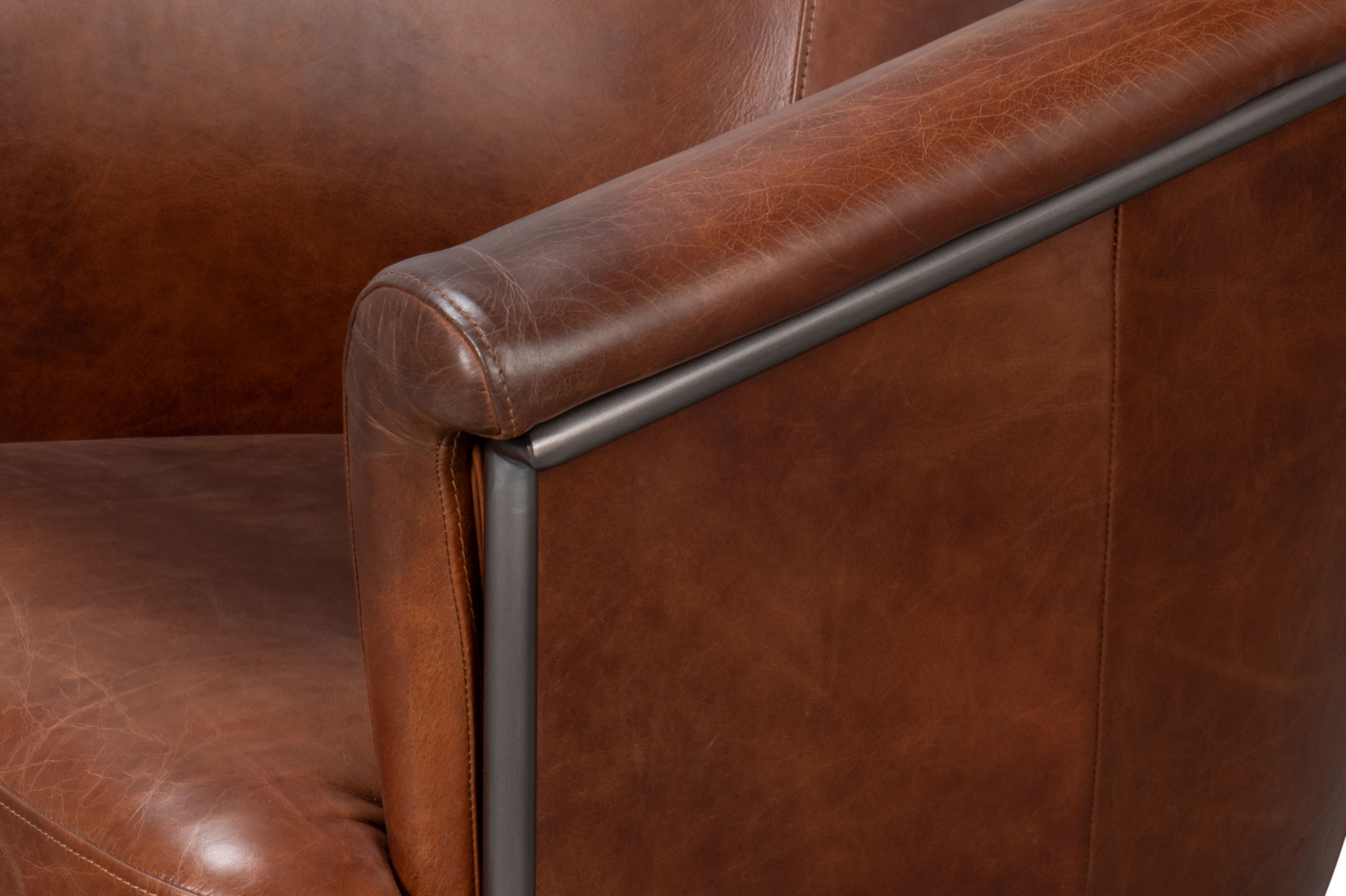 Nagel Distilled Leather Chair,Brown, Seating by Sarreid, 30" length x 33" width x 45659" height View 12