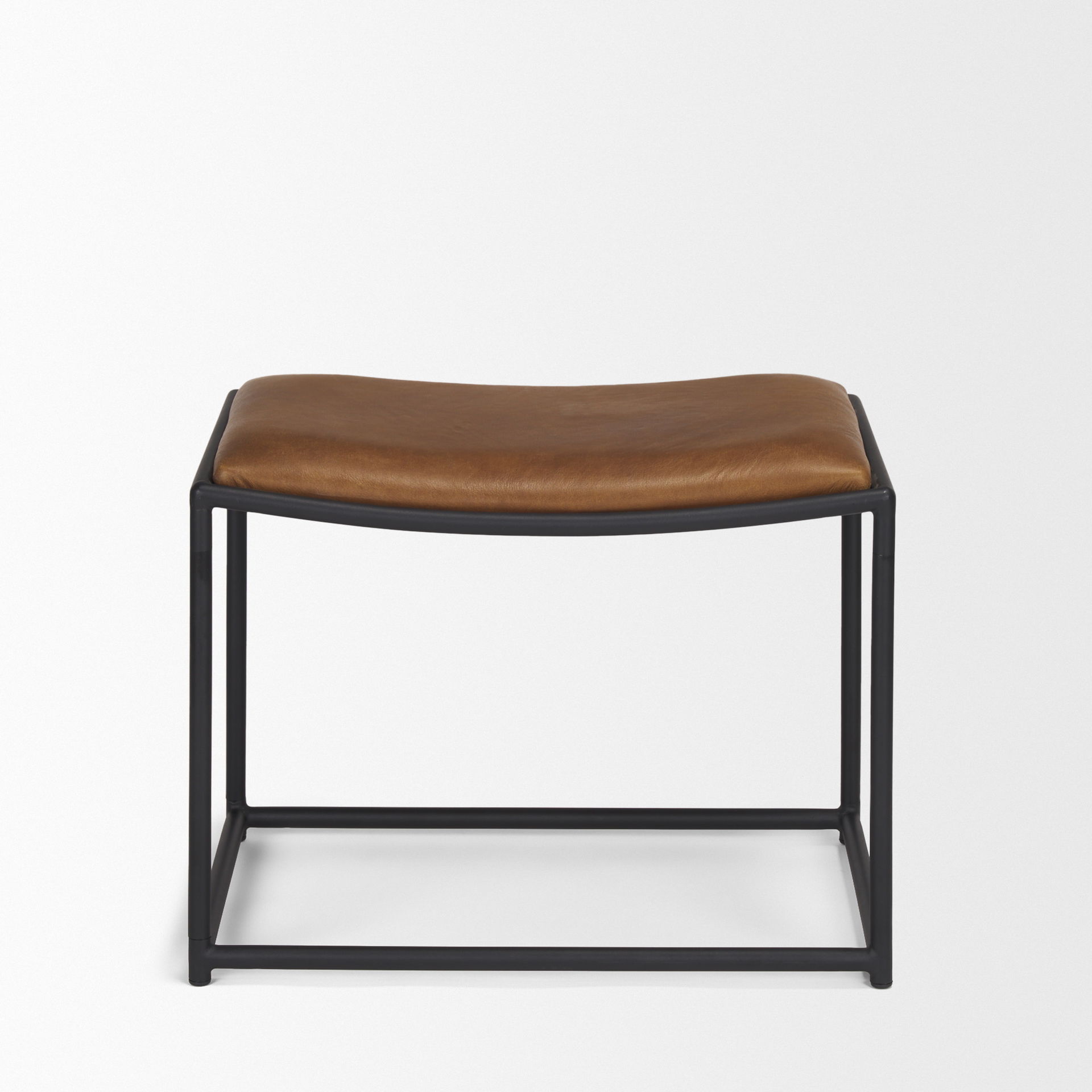 Taniel Brown Leather with Black Metal Stool, Ottoman by Mercana, 23.25" length x 16" width x 17.5" height View 3