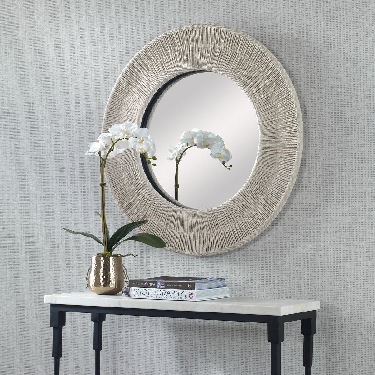 Sailor's Knot White Small Round Mirror, by Uttermost, 2'9" width x 2'9" height x 2.37" depth View 2