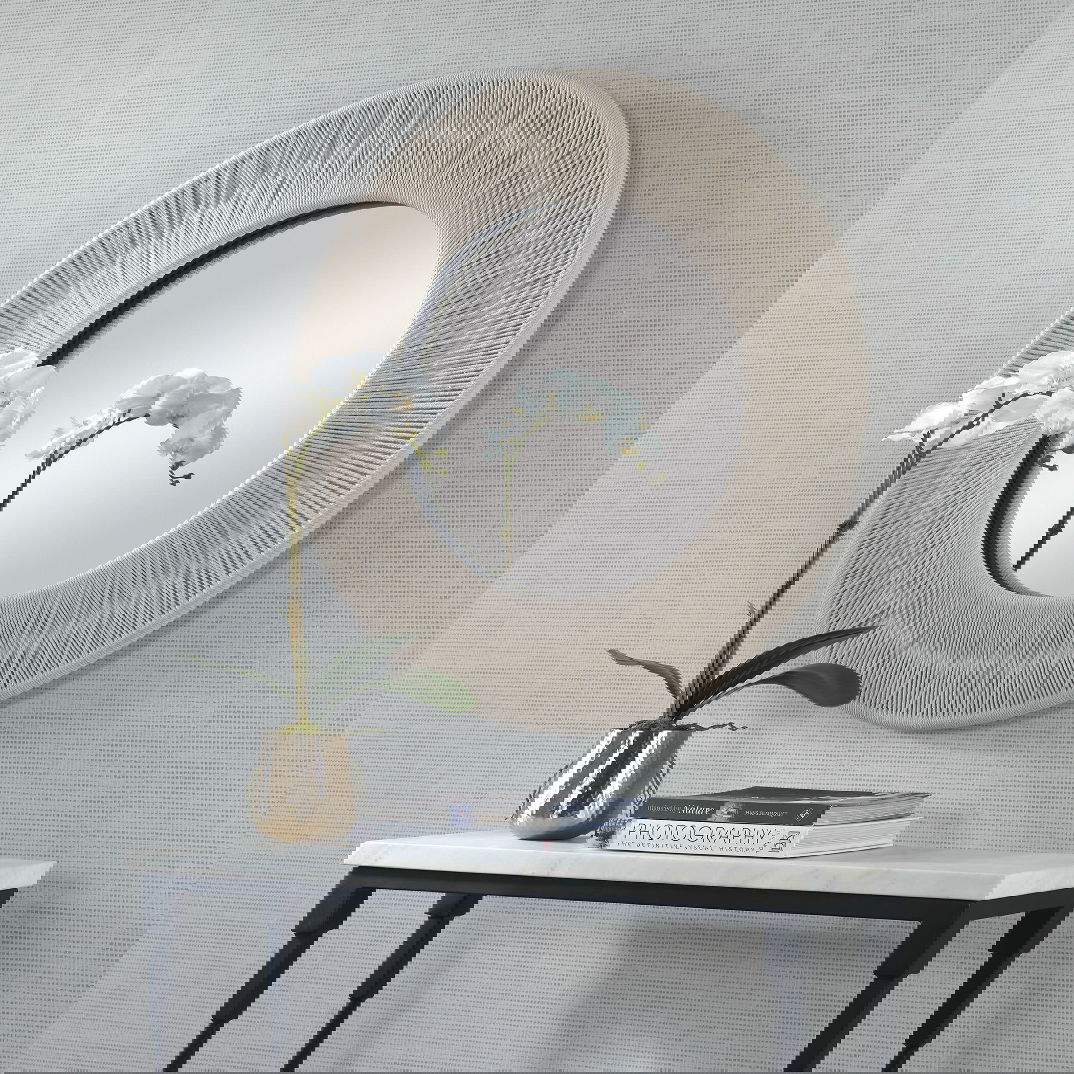 Sailor's Knot White Small Round Mirror, by Uttermost, 33" width x 33" height x 2.37" depth View 2