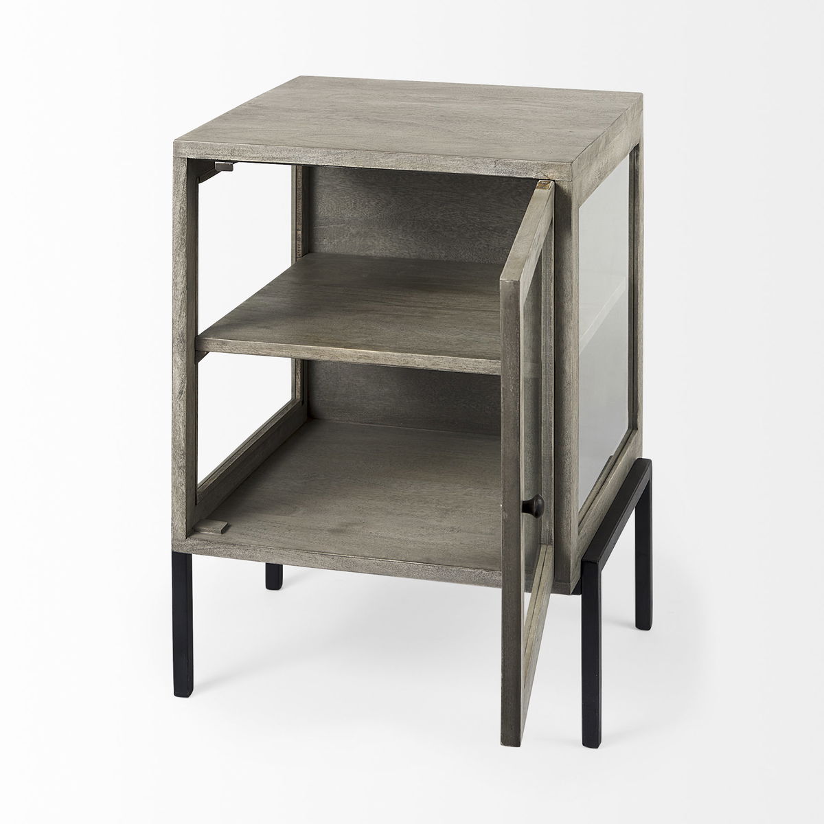Arelius 20L x 18W x 26H Gray Wood with Black Metal Frame End/Side Table, Side & End Table by Mercana, 20" length x 18.75" width x 26" height View 6
