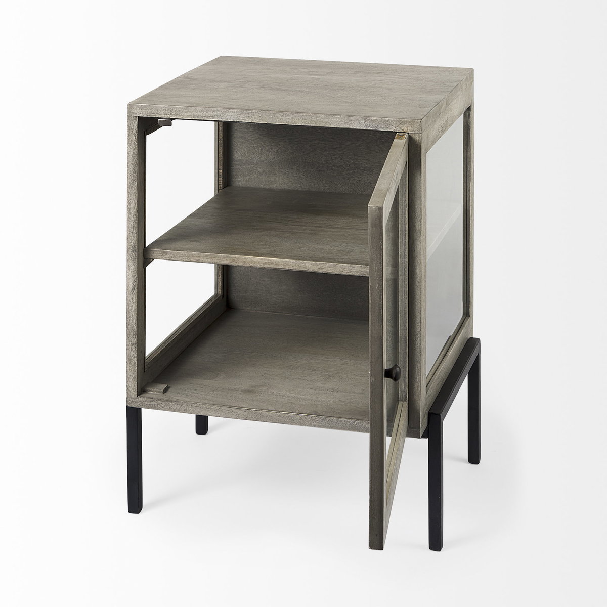 Arelius 20L x 18W x 26H Gray Wood with Black Metal Frame End/Side Table, Side & End Table by Mercana, 20" length x 18.75" width x 26" height View 6