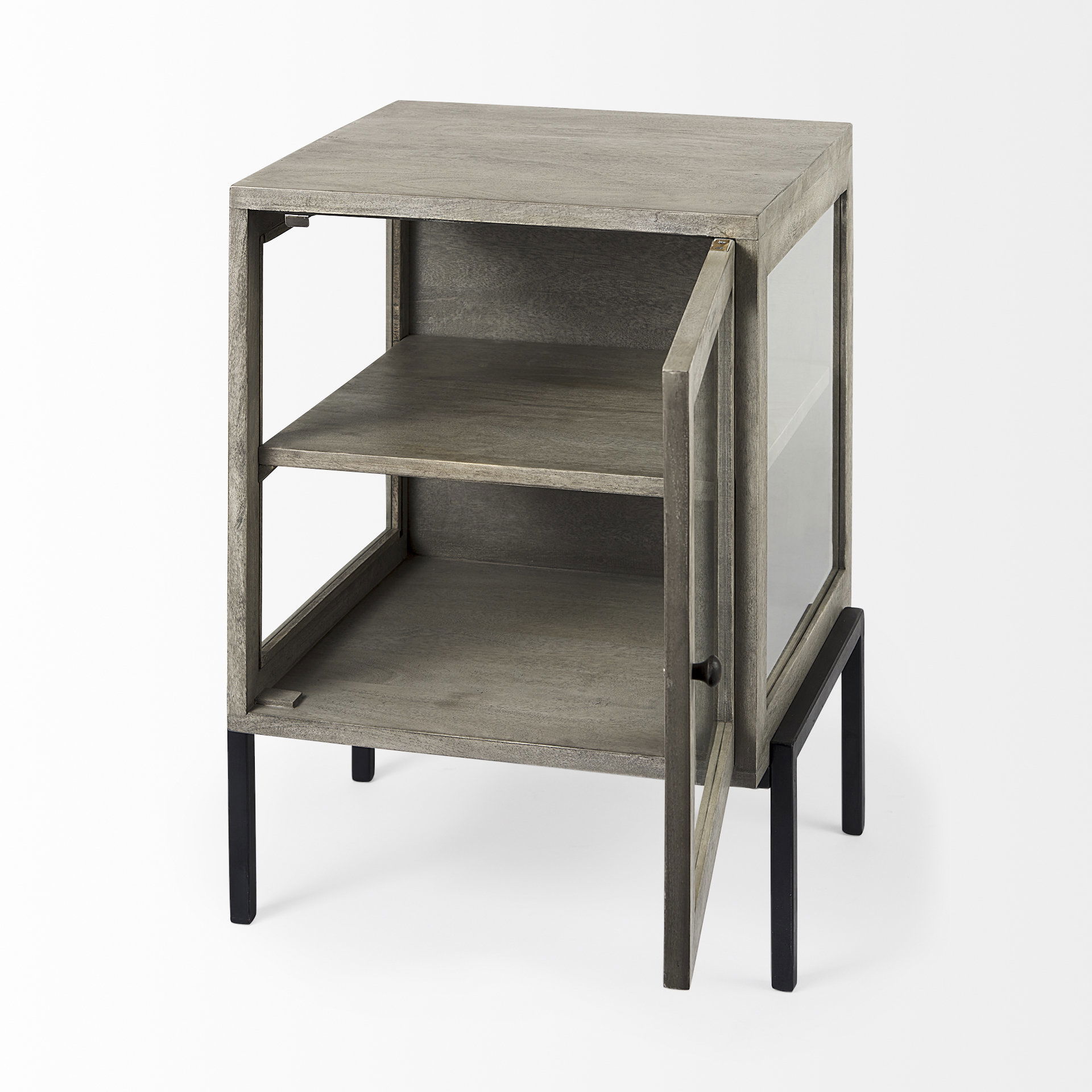 Arelius 20L x 18W x 26H Gray Wood with Black Metal Frame End/Side Table large image 