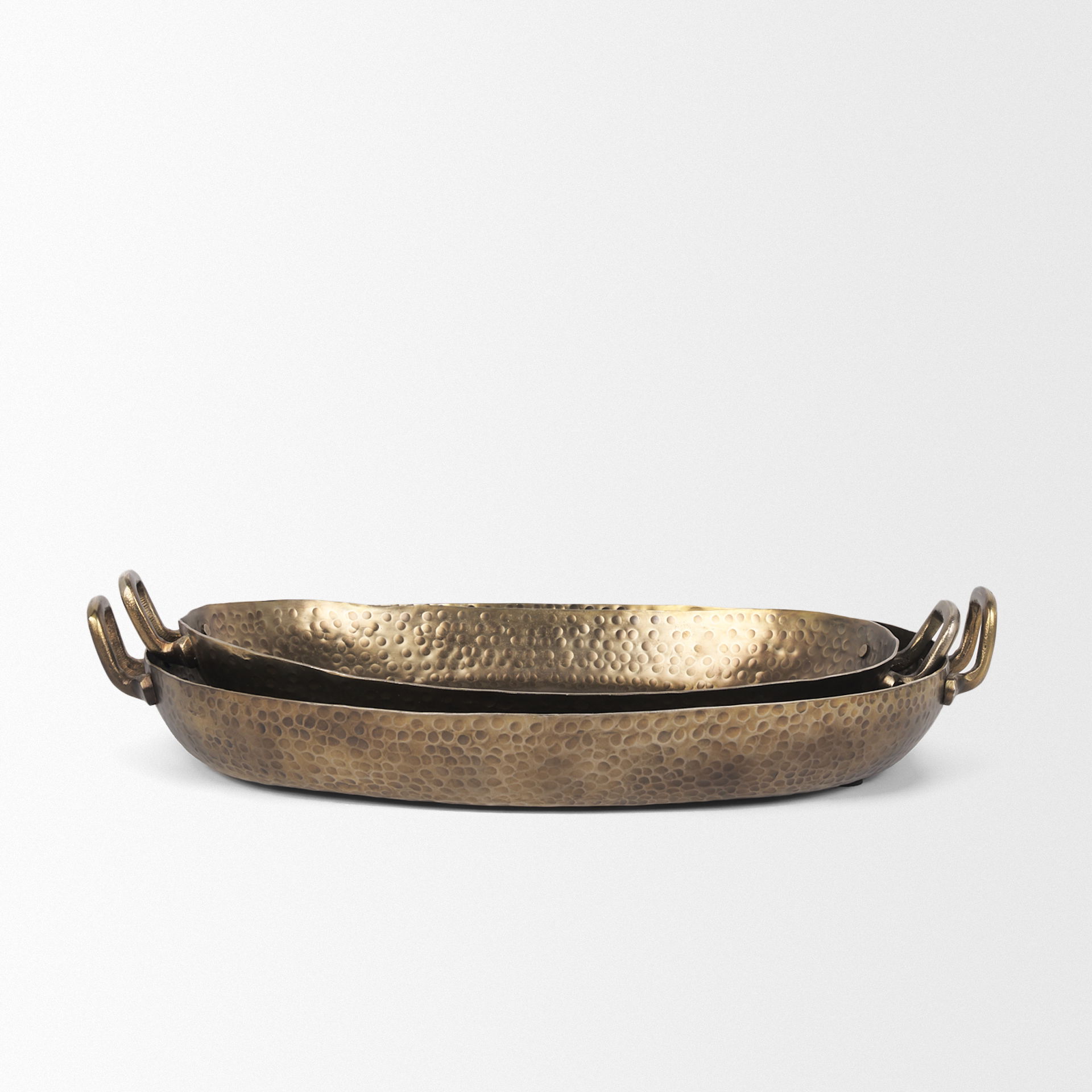 Pama Hammered Gold Metal Decorative Trays (Set of 2) large image 