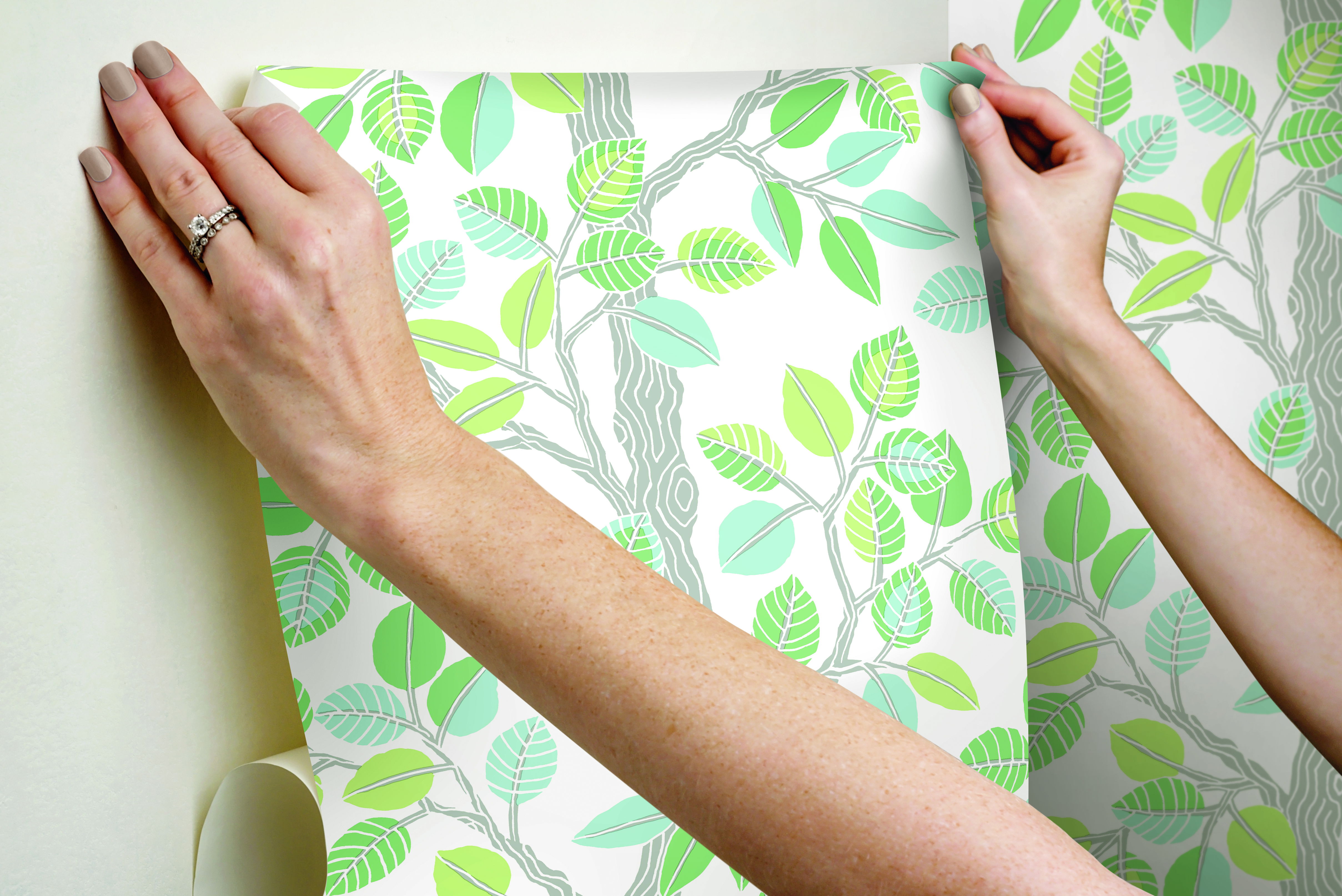 Forest Leaves Green Peel & Stick Wallpaper, by York Wall, 20' length x 1'8.5" width x 0.02" depth View 6