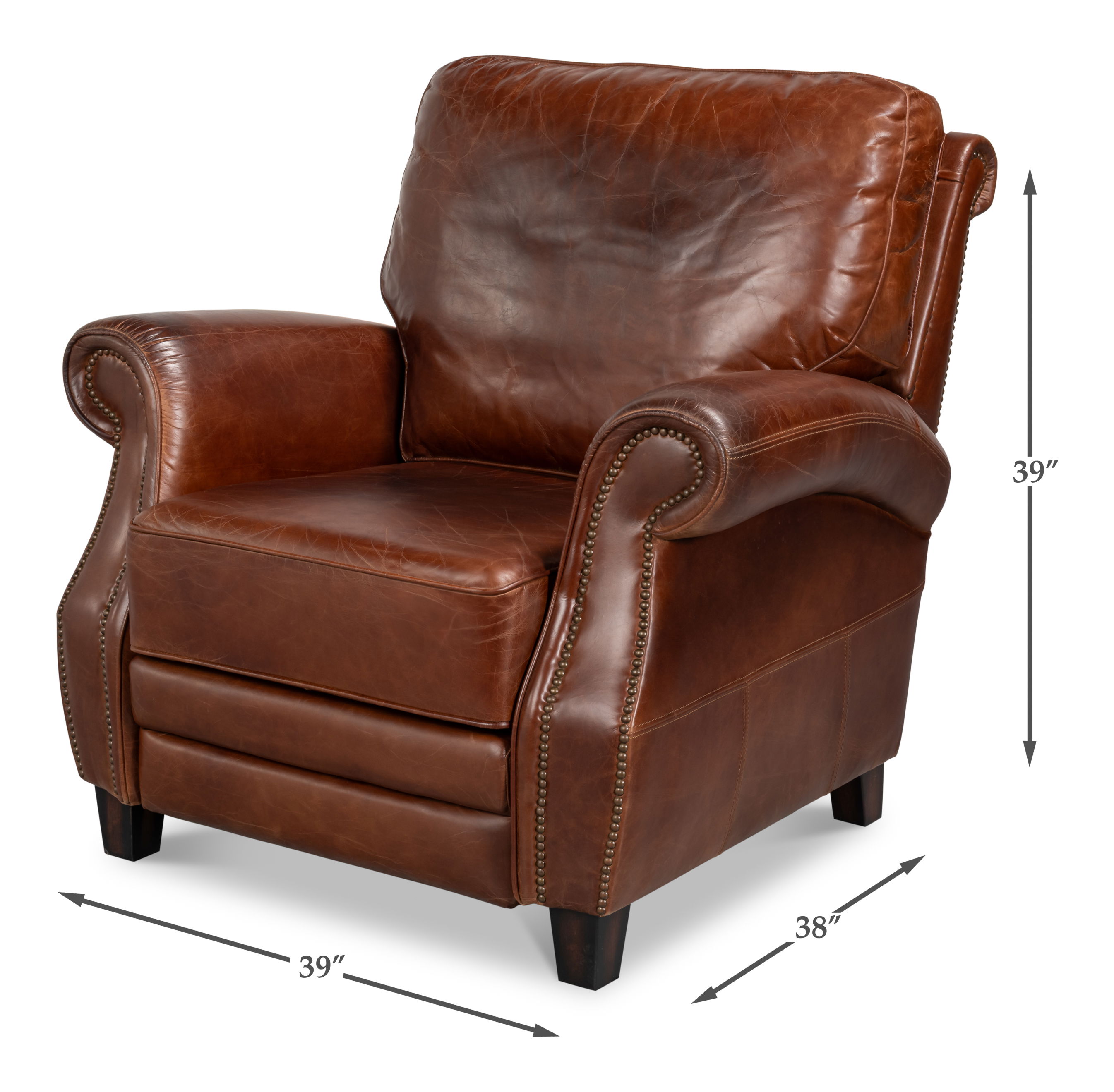 Roosevelt Leather Recliner, Seating by Sarreid, 39" length x 38" width x 39" height View 13