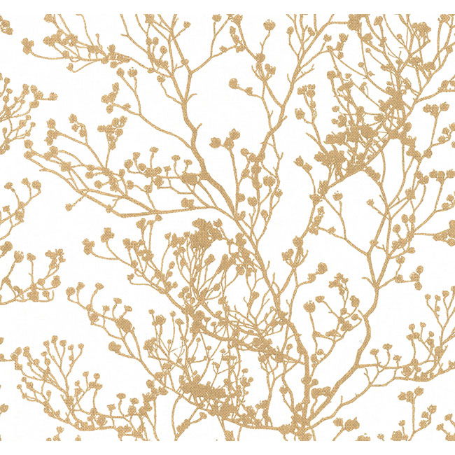 Budding Branch Silhouette White & Gold Wallpaper large image 