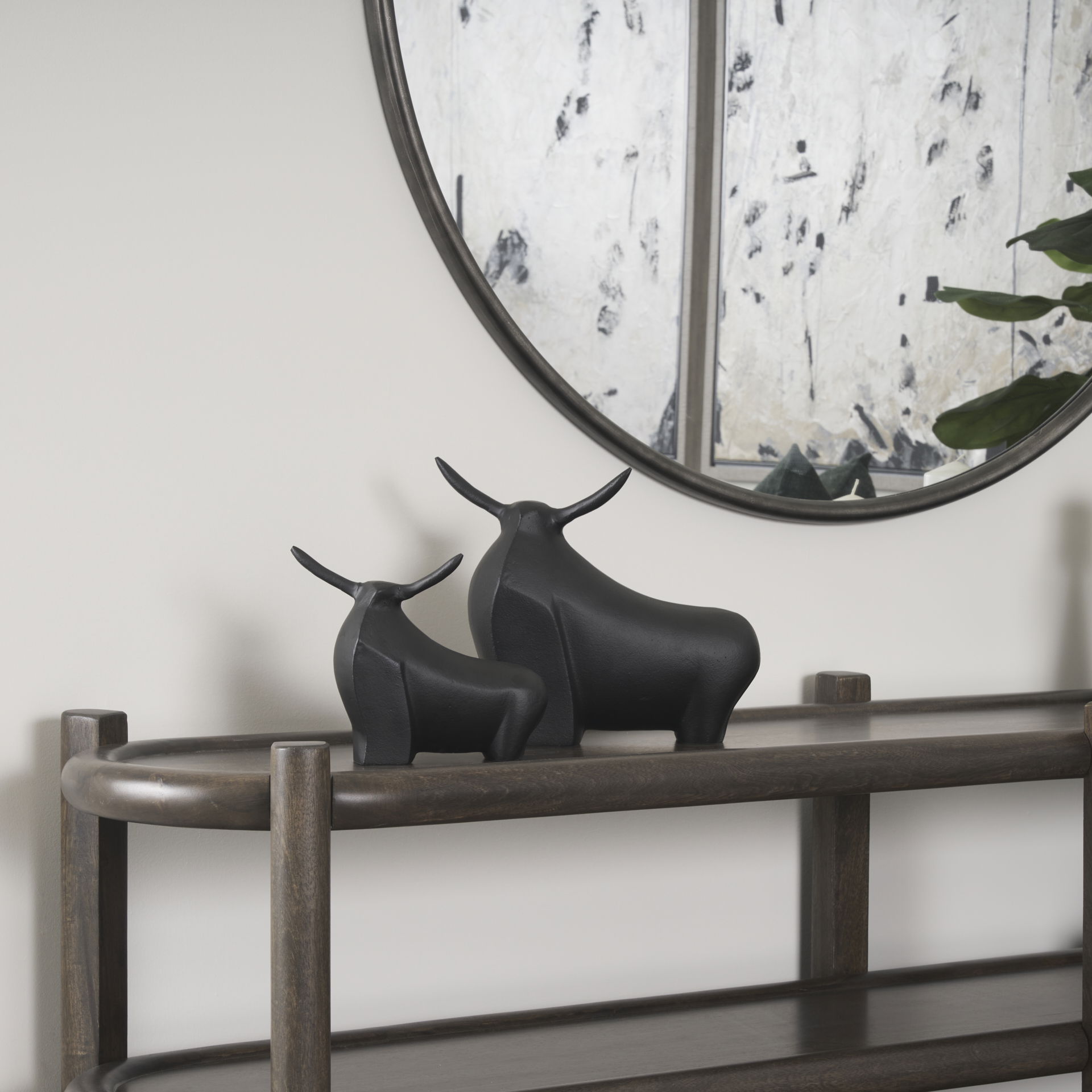 Radu Small Matte Black Metal Bull Decorative Object, by Mercana, 9.5" length x 3.25" width x 7.75" height View 2