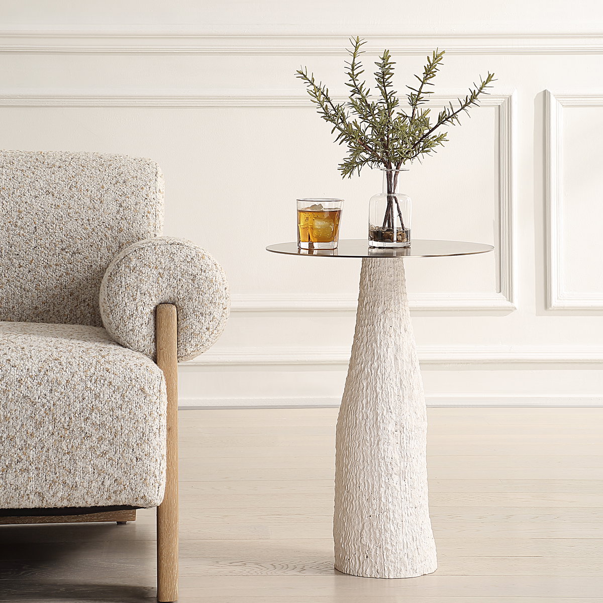 Hollen White Stone Accent Table, Side & End Table by Uttermost, 16" width x 22.5" height x 16" depth View 2