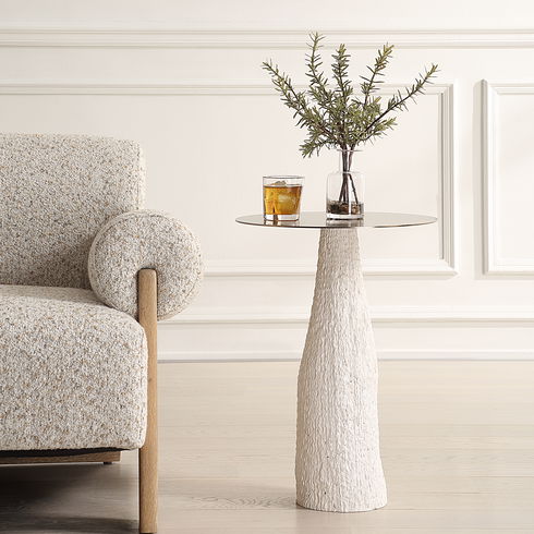 Hollen White Stone Accent Table