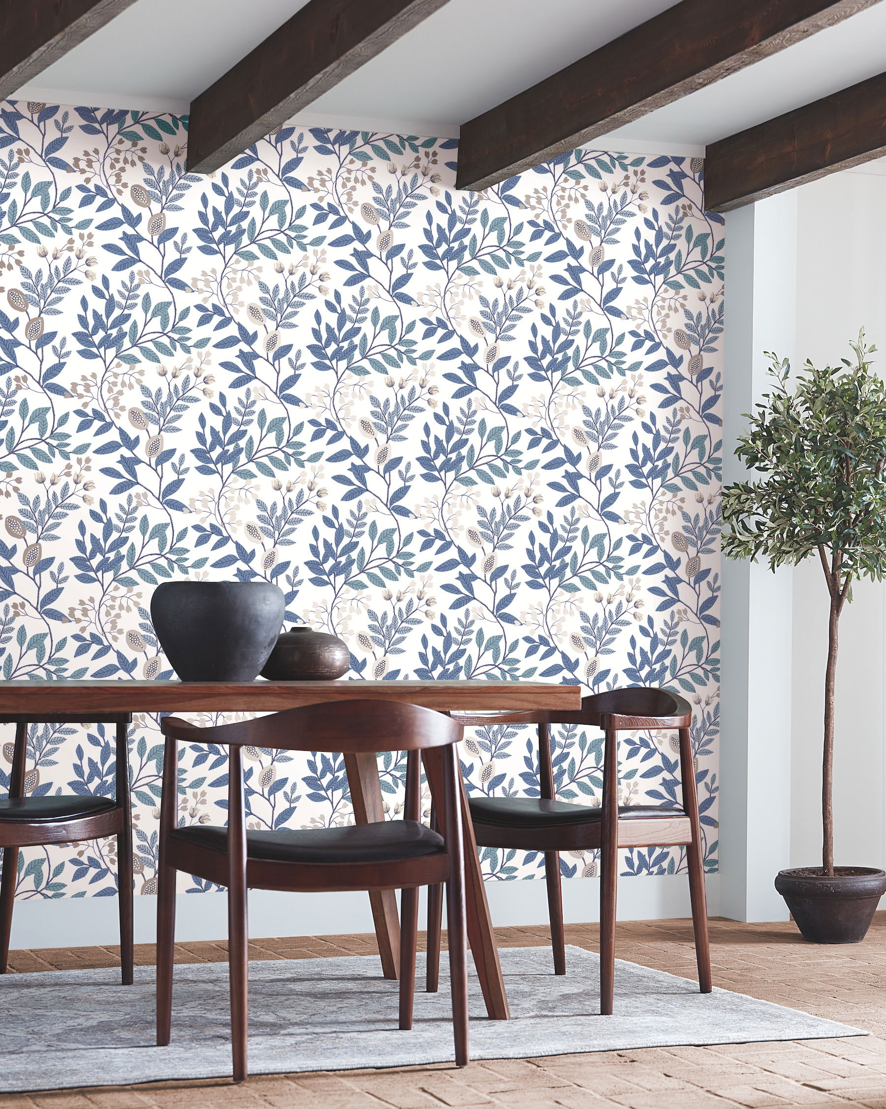 Eden Retreat White & Blue Wallpaper large image 