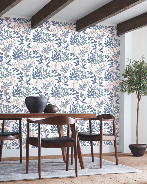 Eden Retreat White & Blue Wallpaper