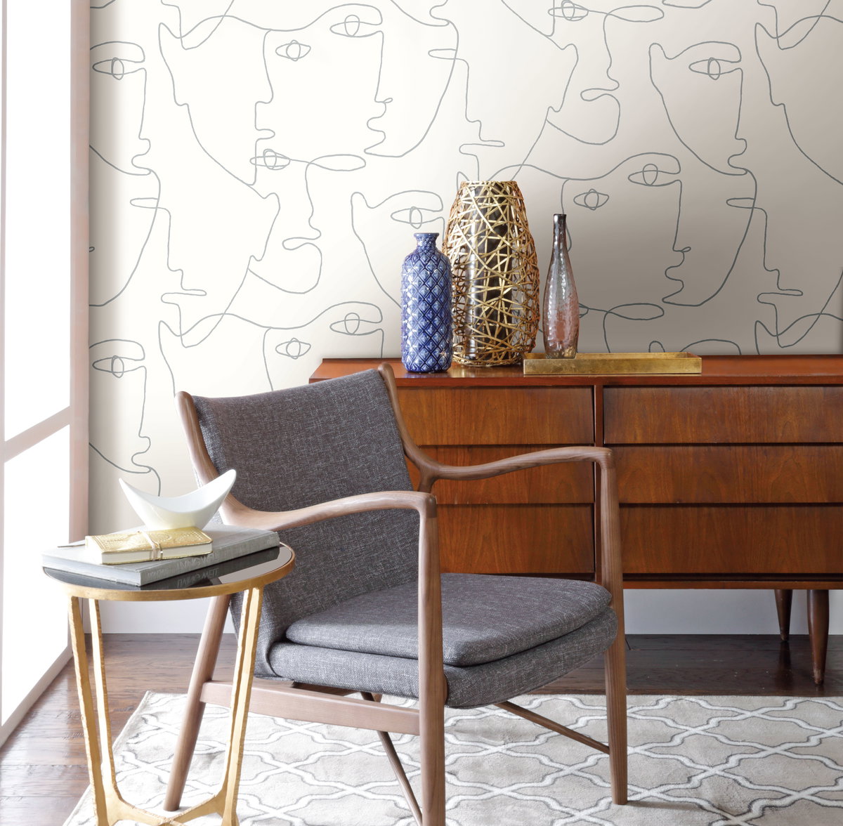 Pablo Portraits  Silver Metallic Peel & Stick Wallpaper, by York Wall, 20' length x 1'8.5" width x 0.02" depth View 2