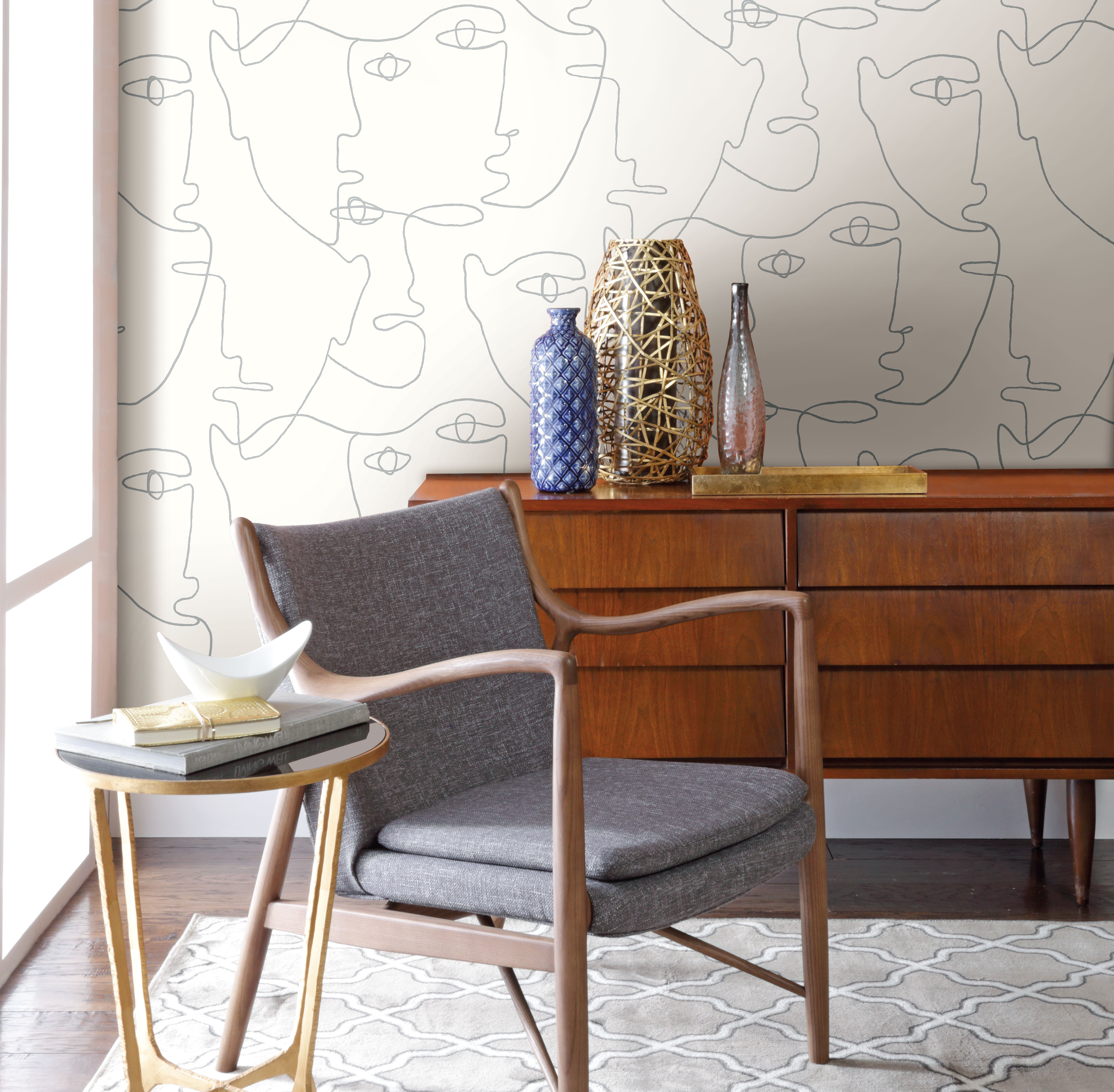 Pablo Portraits  Silver Metallic Peel & Stick Wallpaper large image 