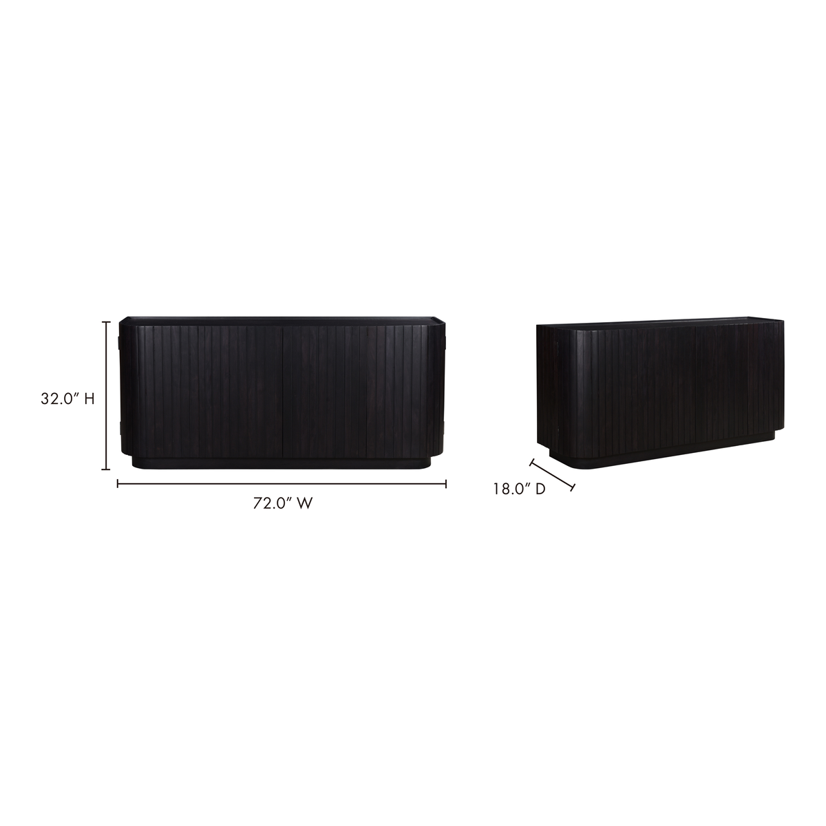 Povera 4 Door Sideboard Black, Cabinets & Sideboard by Moe's Home, 72" width x 32" height x 18" depth View 9