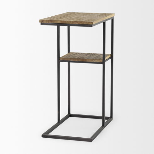 Ronin 25"H Rectangle 2-Tier Wood with Black Metal Accent Table