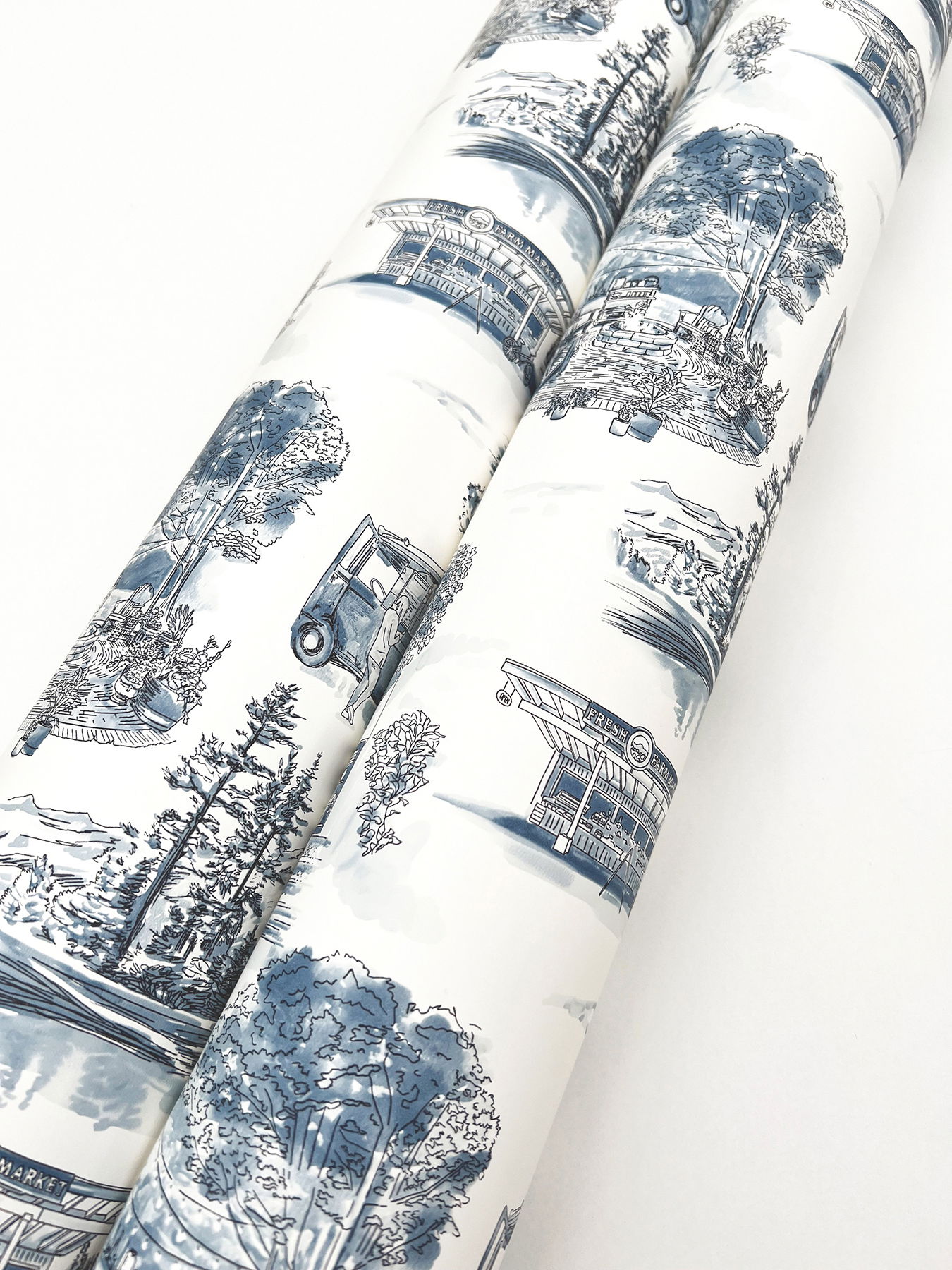 Modern Vista Toile Navy Wallpaper large image 