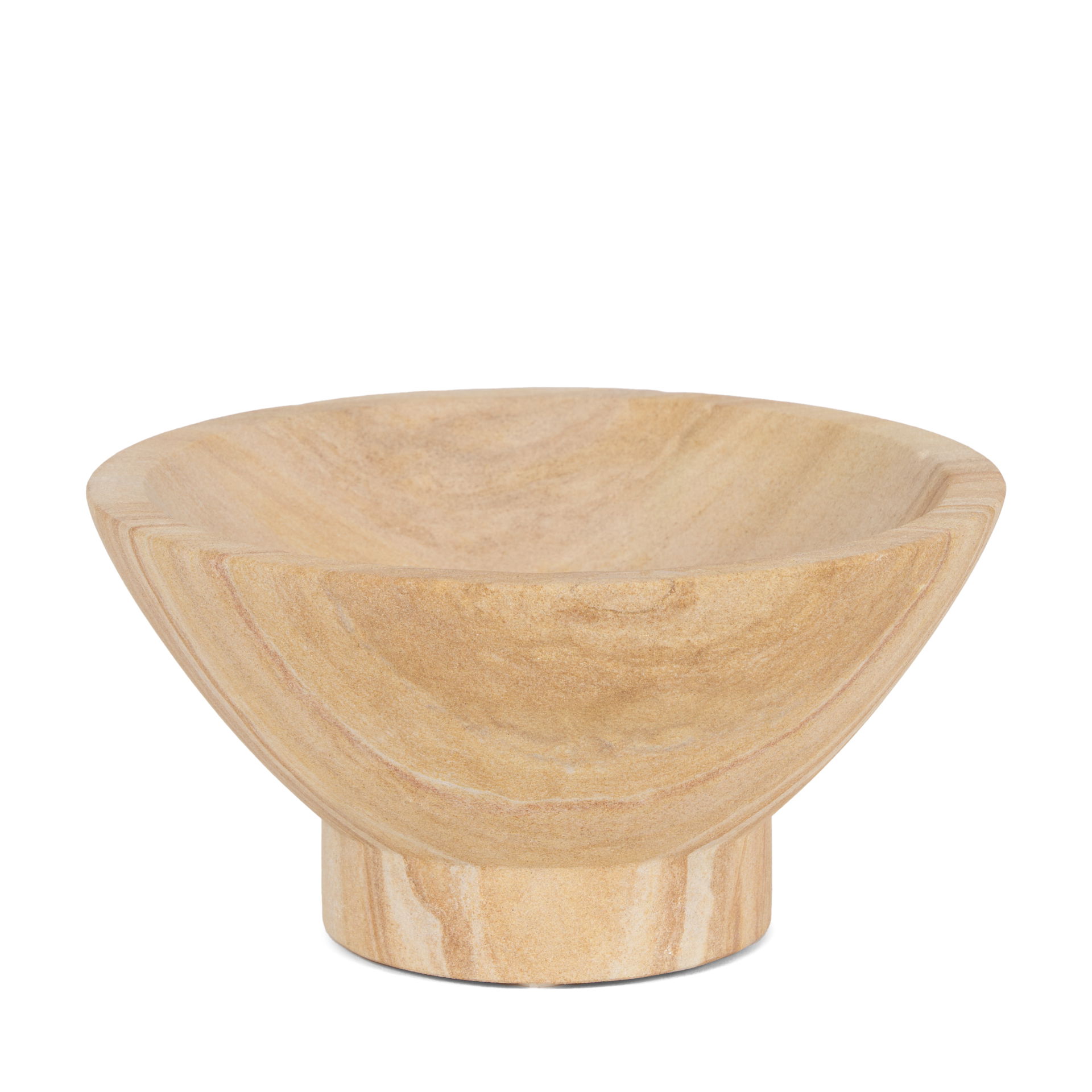 Ramira Beige Sandstone Decorative Pedestal Bowl, Decorative Bowl by Mercana, 8.07" length x 8.07" width x 4" height View 1