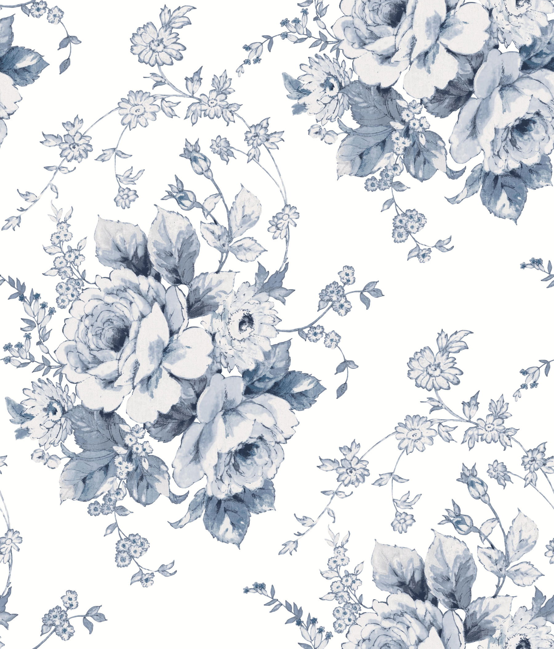 Heritage Rose Navy & White Wallpaper large image 