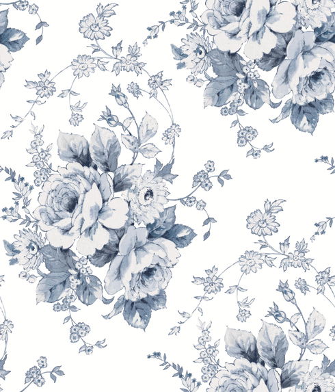 Heritage Rose Navy & White Wallpaper
