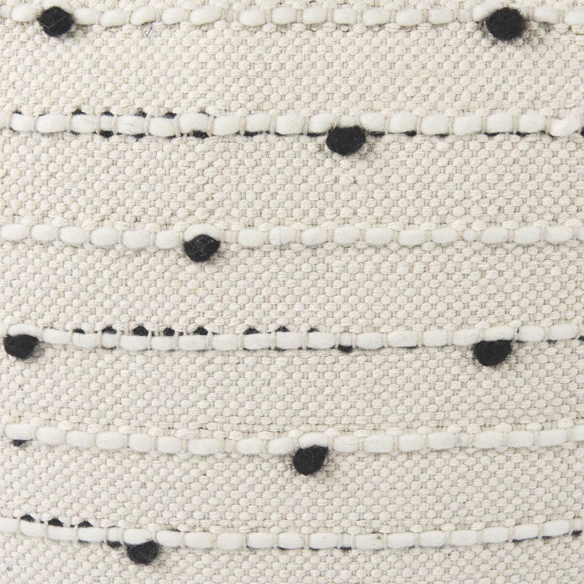 Amaira  Cream/Black/White patterned Wool and Cotton Pouf, Ottoman by Mercana, 16" length x 16" width x 16" height View 8