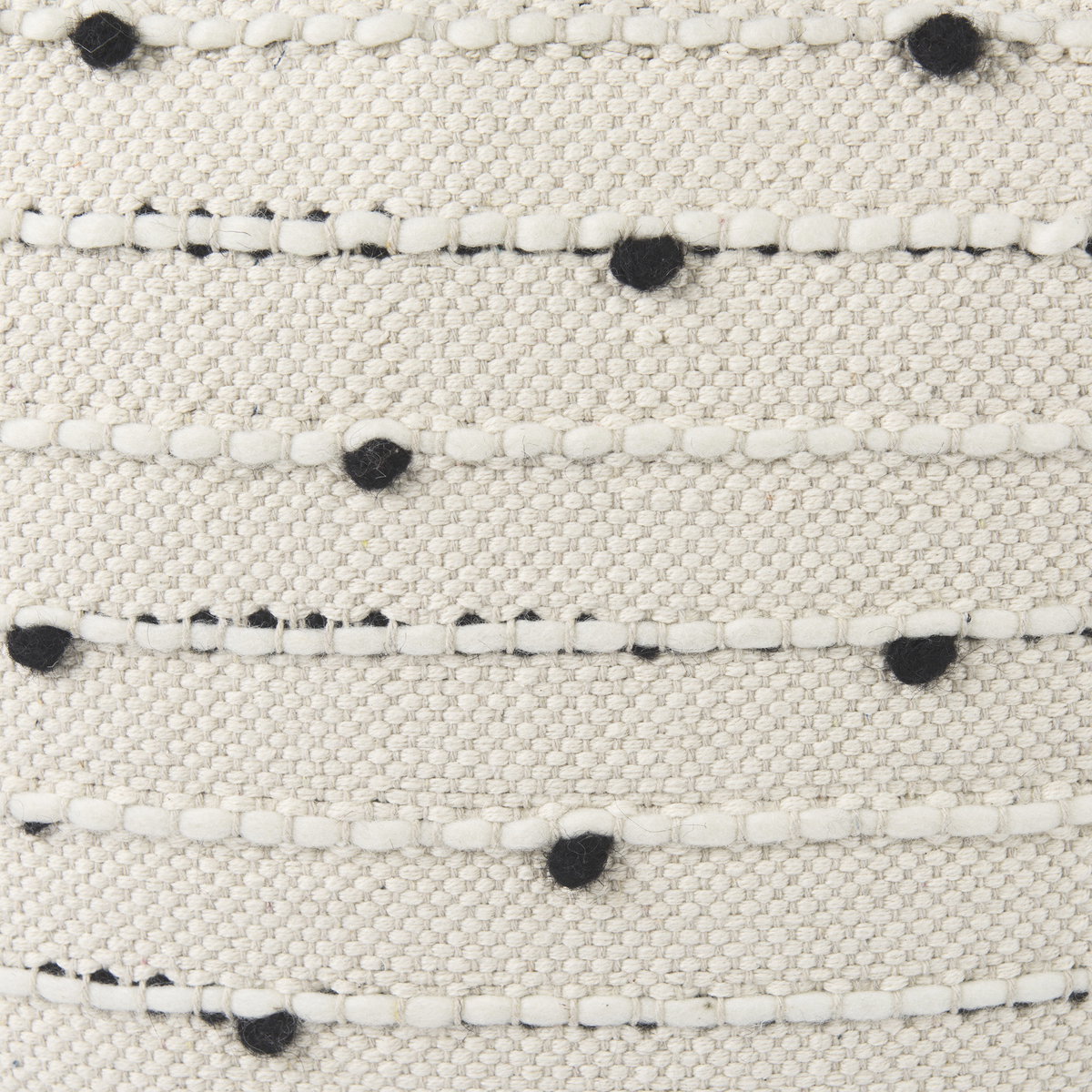 Amaira  Cream/Black/White patterned Wool and Cotton Pouf, Ottoman by Mercana, 16" length x 16" width x 16" height View 8
