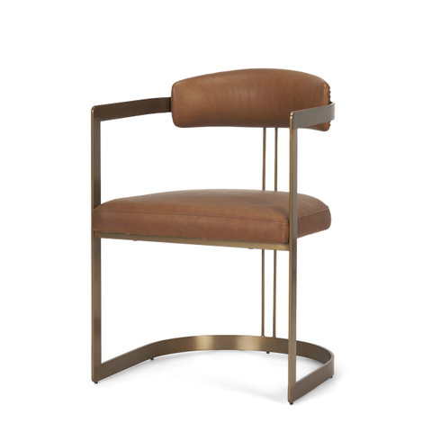 Hollyfield Curved Back Dining Side Chair | Brown Leather with Gold Iron