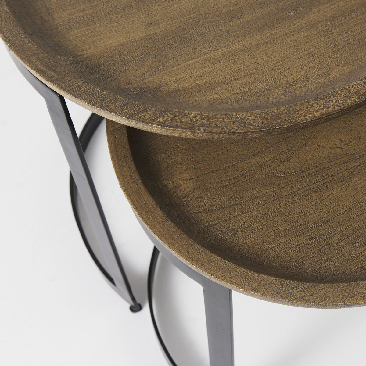Aisley (Set of 2) 19.3L x 19.3W x 19H Light Brown Wood with Black Metal Base Round Nesting Side Tables, Side & End Table by Mercana, 19" length x 19" width x 19.25" height View 8