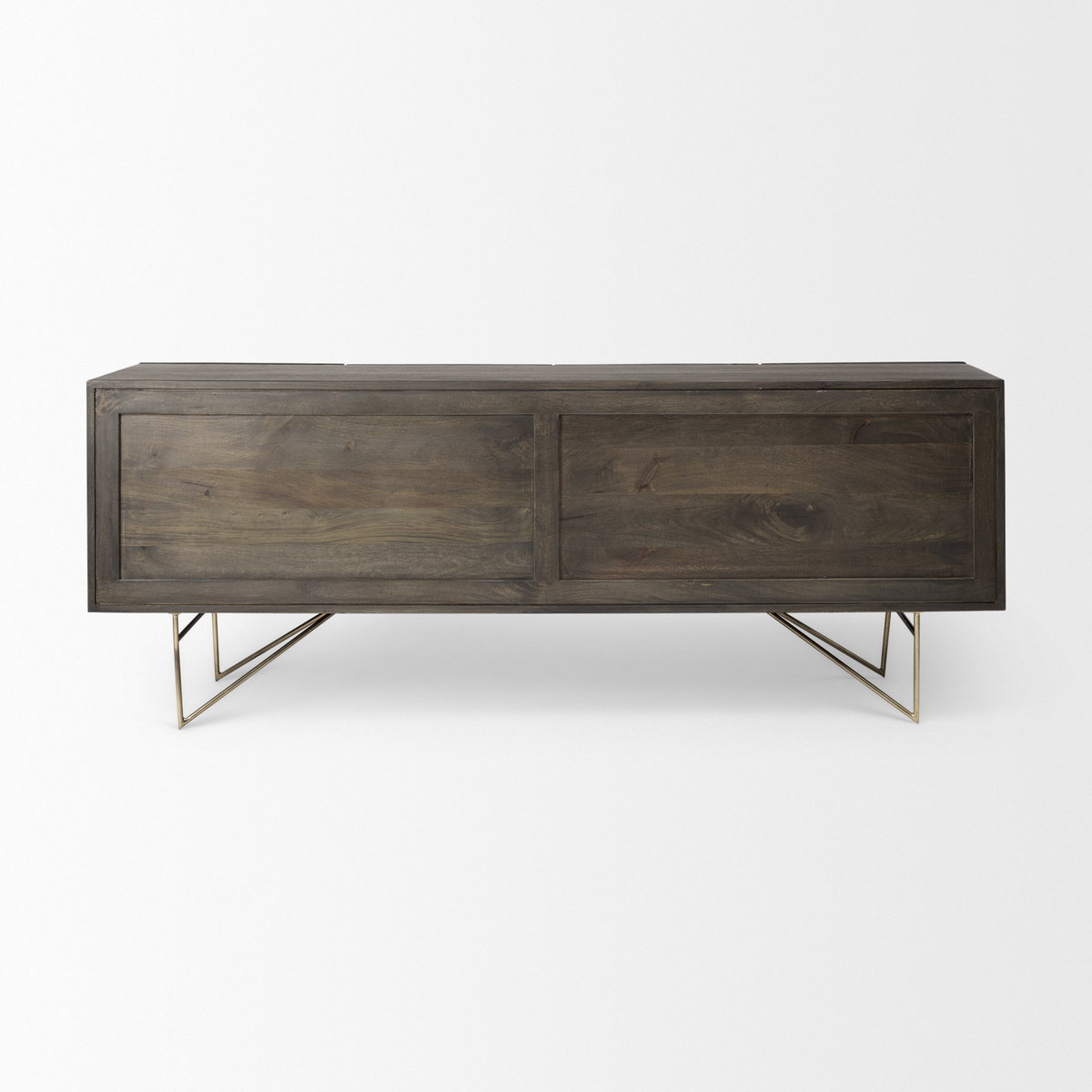 Darwin 80x17.5 Brown Solid Wood Gold Metal Base 4 Cabinet Door Sideboard, Sideboards & Buffet by Mercana, 80" length x 17.5" width x 30" height View 7