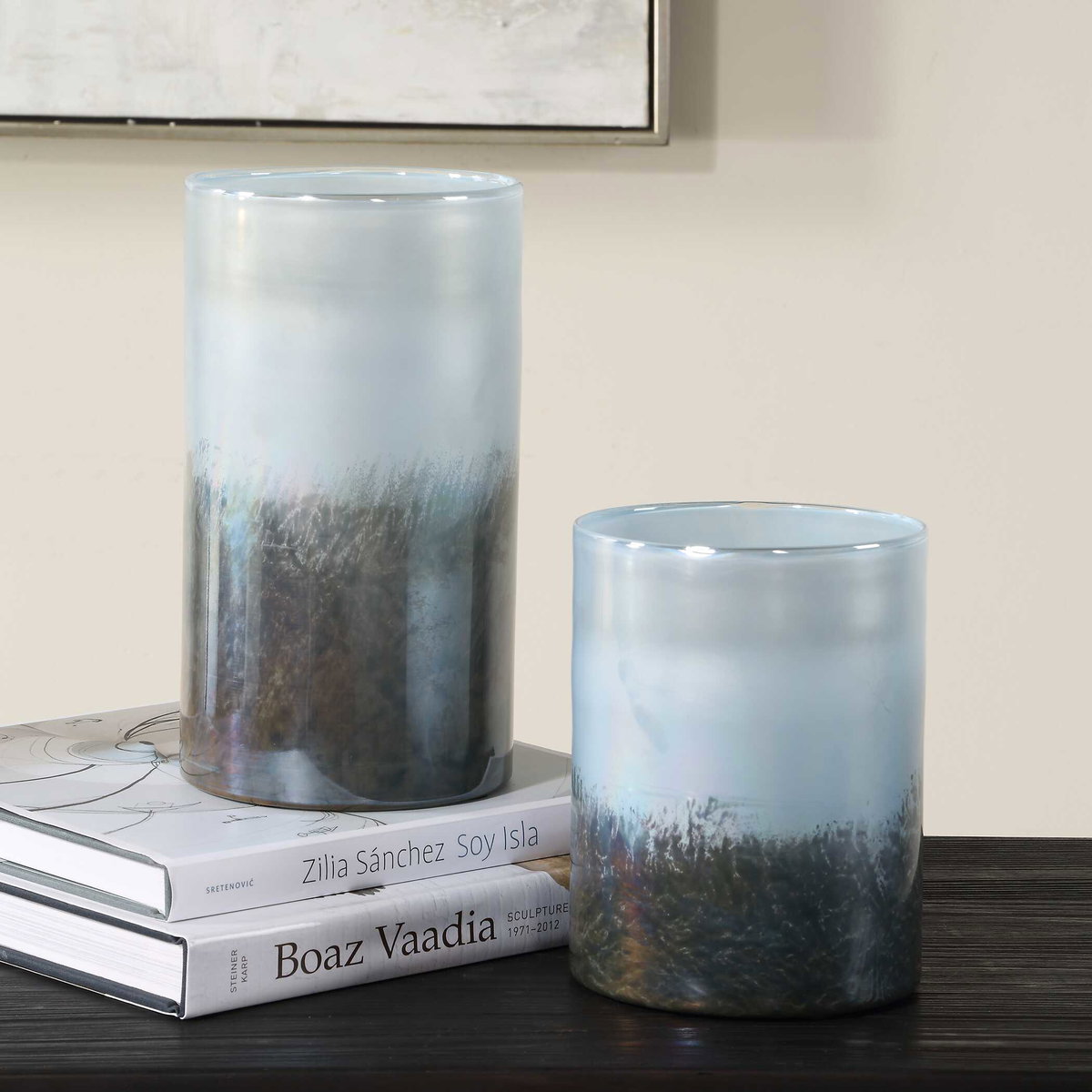 Midnight Mist Cylindrical Vases Set/2, by Uttermost, 5.5" width x 9.75" height x 5.5" depth View 2