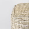 Aalia  Beige Leather and Jute Pouf, Ottoman by Mercana, 16" length x 16" width x 16" height thumbnail 5