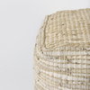 Aalia  Beige Leather and Jute Pouf, Ottoman by Mercana, 16" length x 16" width x 16" height thumbnail 7