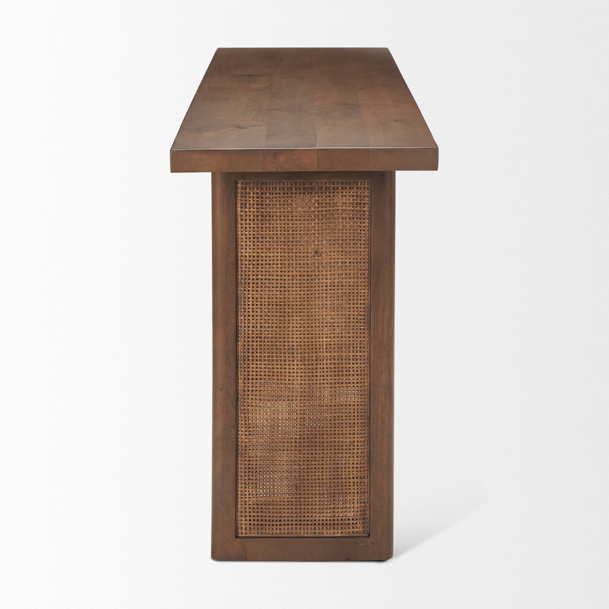 Grier 65' Medium Brown Solid Wood with Cane Console Table, by Mercana, 65" length x 16" width x 29" height View 5