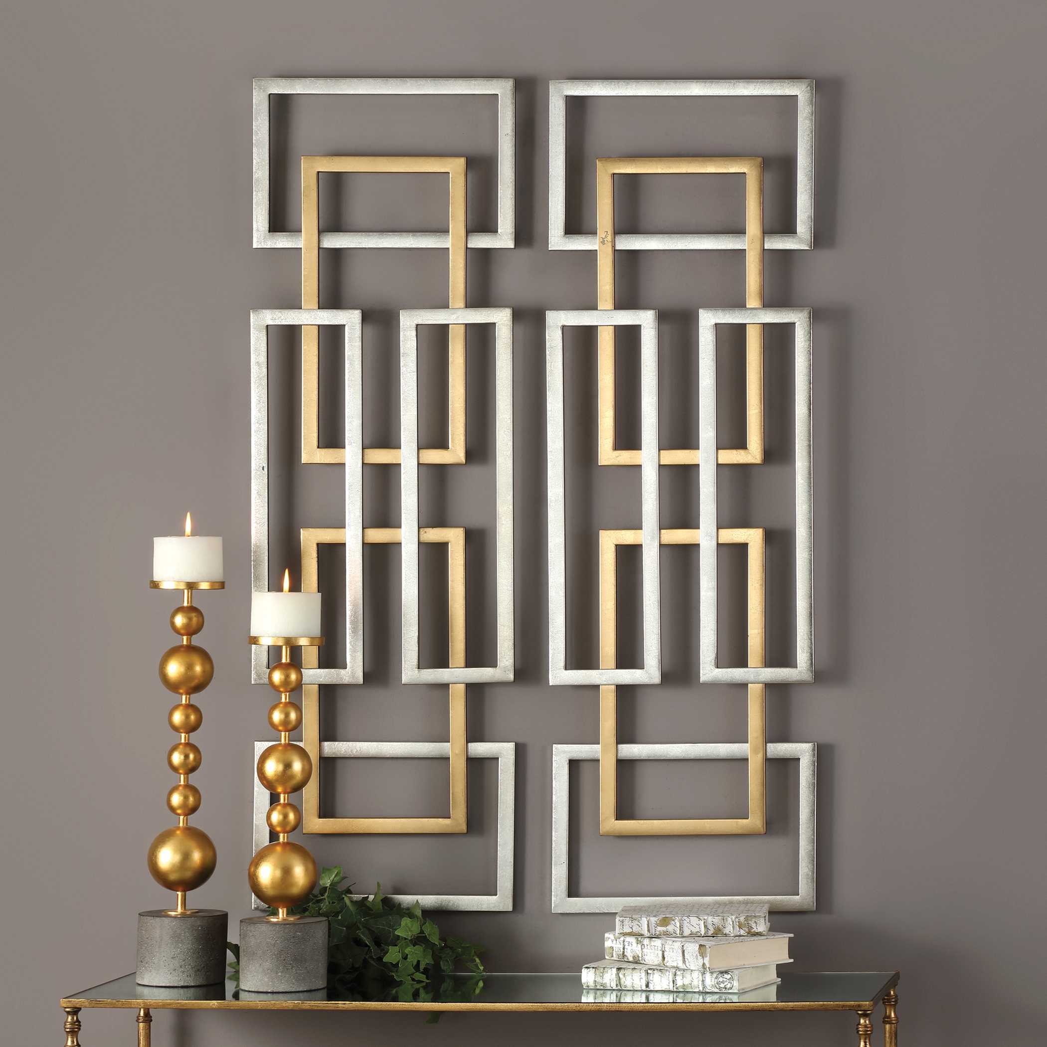 Aerin Geometric Wall Art Set/2, Sculptural Wall Art by Uttermost, 15.75" width x 50.62" height x 1.25" depth View 2