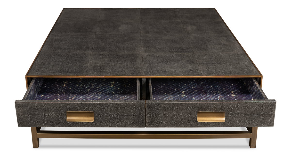 Gideon Shagreen Sq.Coffee Table Ant.Grey, by Sarreid, 4' length x 4' width x 1'5" height View 10