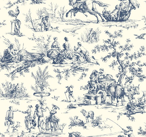 Seasons Toile Navy Wallpaper