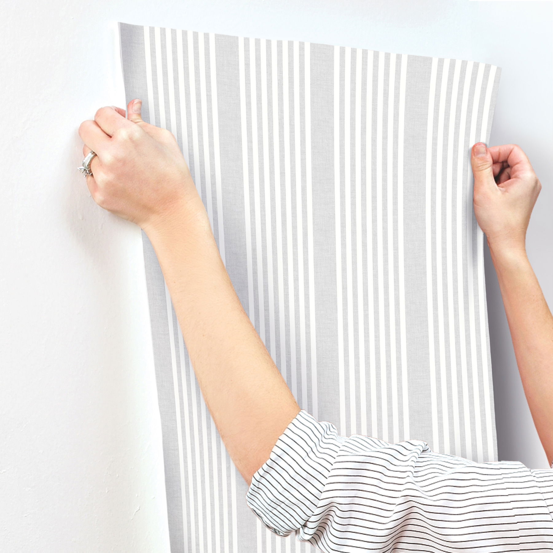 French Arctic Grey Linen Stripe Wallpaper large image 