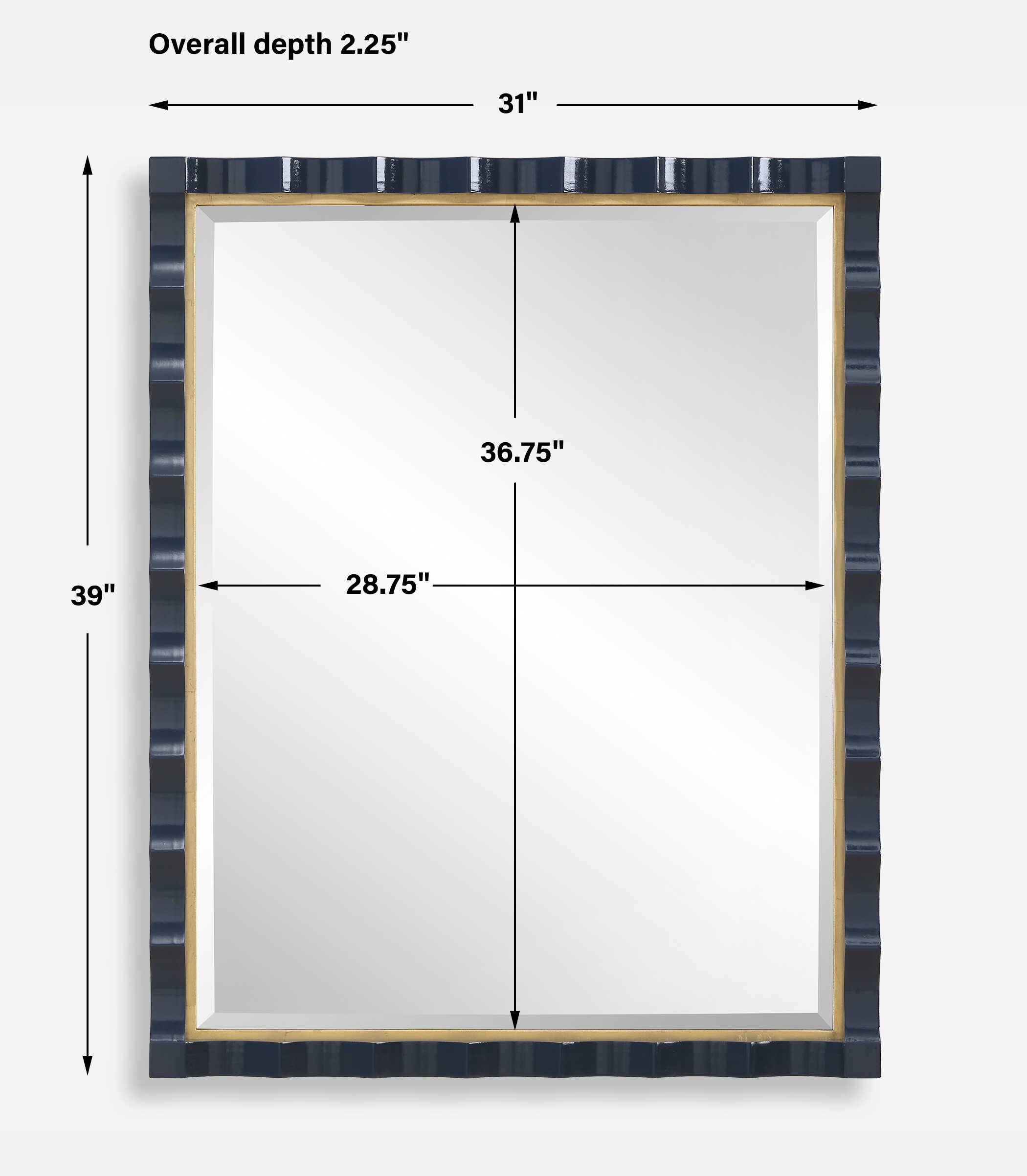 Gulf Navy Blue Mirror, by Uttermost, 31" width x 39" height x 2.25" depth View 3